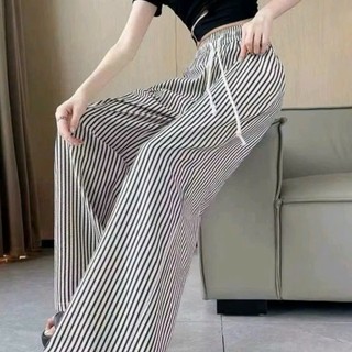 Quần Dài Nữ Dáng Ống Rộng Suông Kẻ Sọc Lưng Thun Chất Vải Đũi WQU006