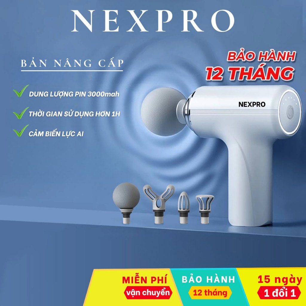 Máy massage cầm tay mini, súng mát xa có cảm biến thông minh với 6 cấp độ giúp giãn cơ, giảm nhức mỏi - PK