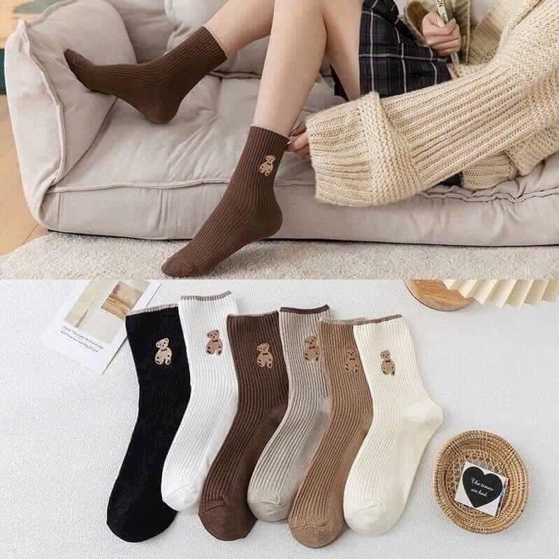 set 10 đôi Tất cổ cao chất gân dày cao cấp thêu hình gấu- tất chân kết hợp  mọi loại giày | Shopee Việt Nam