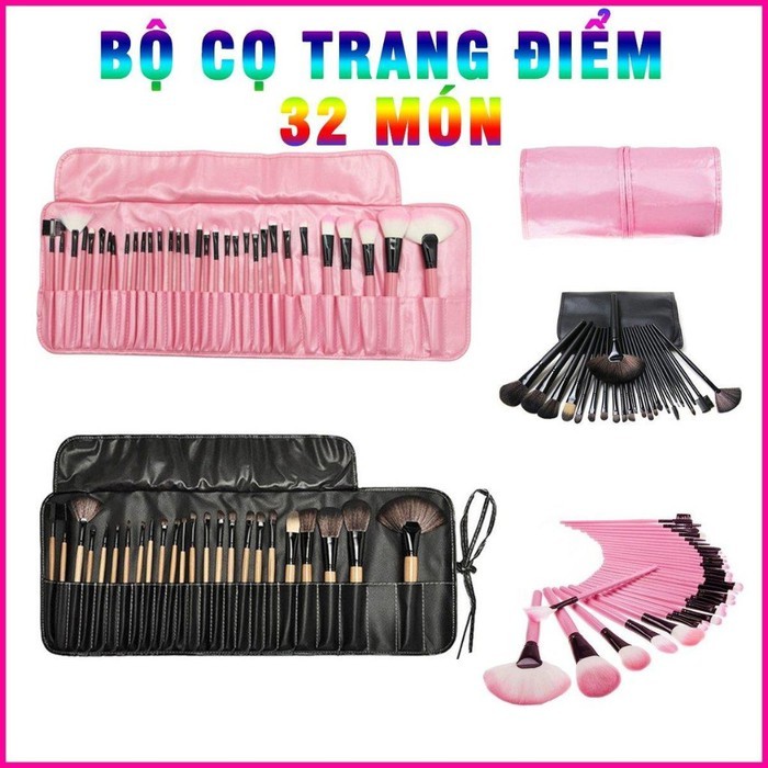 Bộ Cọ Trang Điểm 32 Món Màu Hồng Xinh Đa Năng Kèm Túi Đựng
