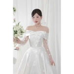 Váy cưới đi bàn cô dâu  2in1 Đầm Cúp + Bẹt Vai Đính Hoa Rơi  full size s/m/l/xl nhận may theo số đo bigsize — ảnh 7