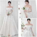 Váy cưới đi bàn cô dâu  2in1 Đầm Cúp + Bẹt Vai Đính Hoa Rơi  full size s/m/l/xl nhận may theo số đo bigsize — ảnh 1