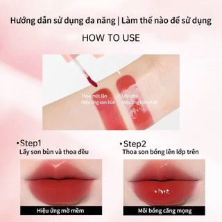 [MOOEKISS] Son Mooekiss 2 Đầu Tint Bóng Vỏ Hồng, Son Không Dính Cốc, Tráng Gương Đa Năng 3ml+3ml