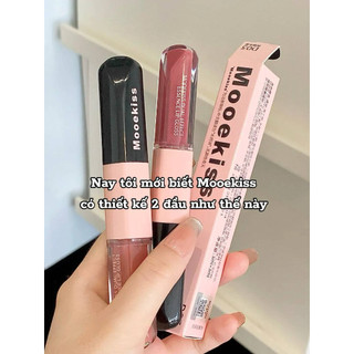 [MOOEKISS] Son Mooekiss 2 Đầu Tint Bóng Vỏ Hồng, Son Không Dính Cốc, Tráng Gương Đa Năng 3ml+3ml