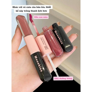 [MOOEKISS] Son Mooekiss 2 Đầu Tint Bóng Vỏ Hồng, Son Không Dính Cốc, Tráng Gương Đa Năng 3ml+3ml