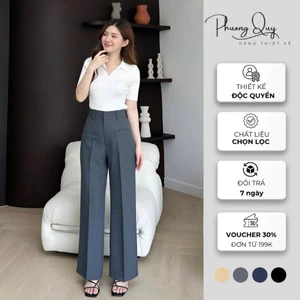 Quần Vải Nữ Ống Rộng Dáng Suông Lưng Cao From Chuẩn/ Quần Dài Tây Thanh Lịch Hiện Đại