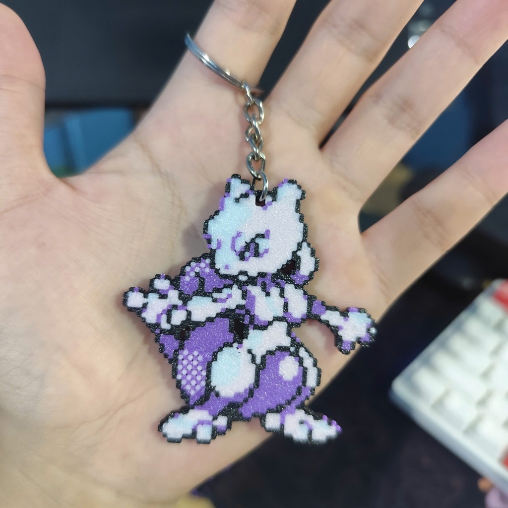 Móc Khóa Pokemon Mewtwo Phong Cách Pixel Art in 3D