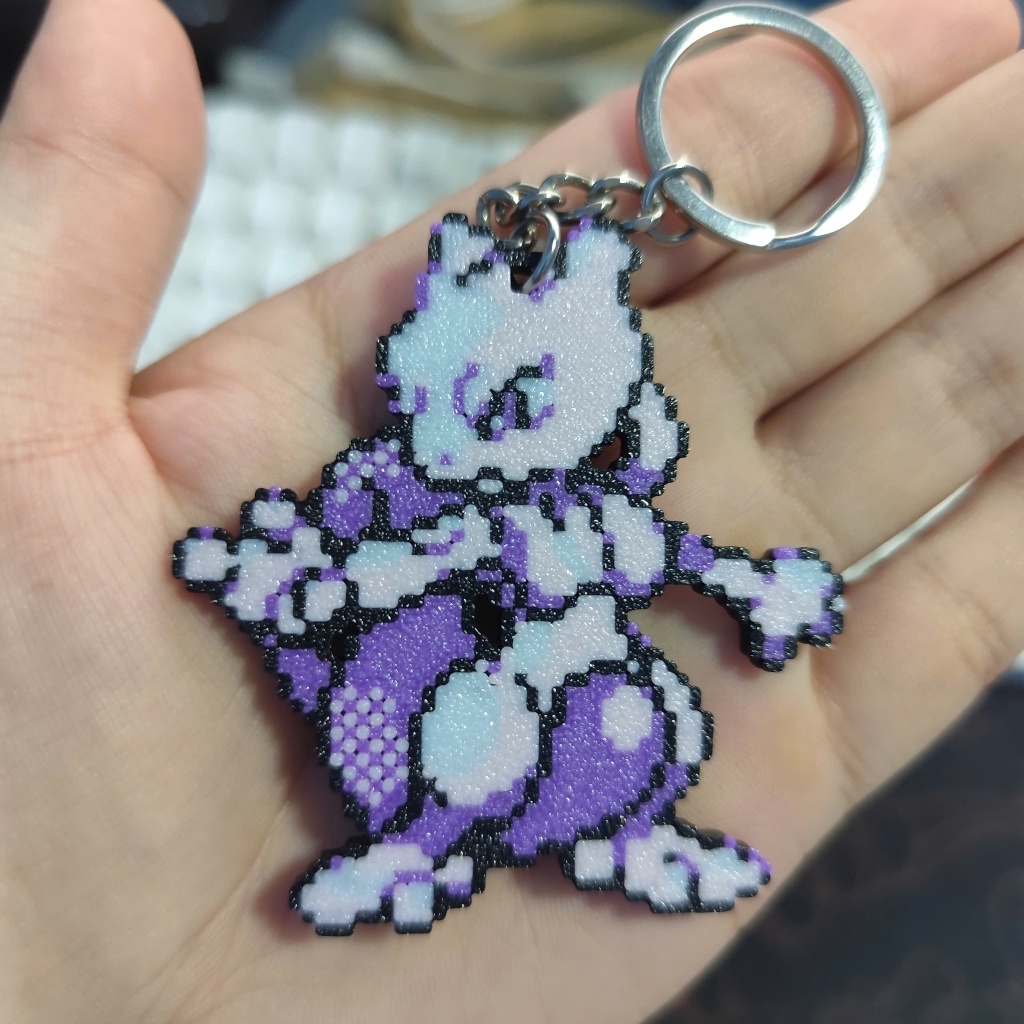 Móc Khóa Pokemon Mewtwo Phong Cách Pixel Art in 3D