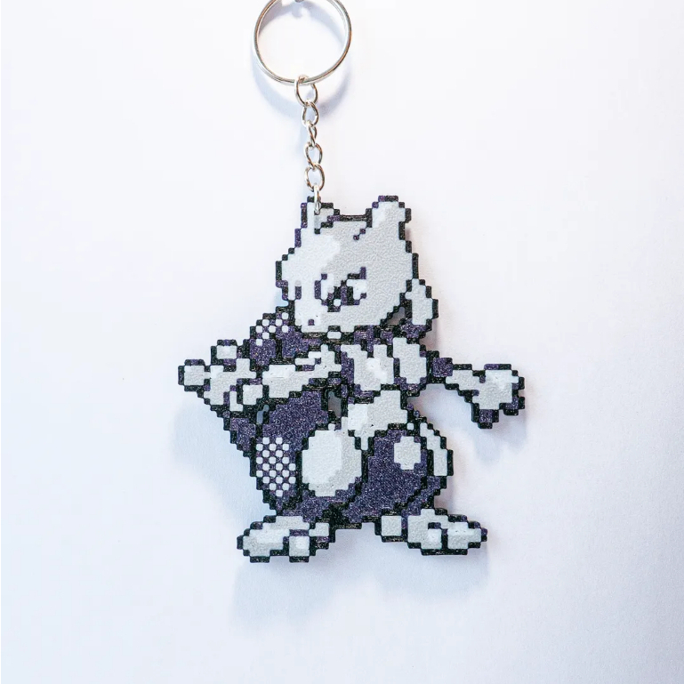Móc Khóa Pokemon Mewtwo Phong Cách Pixel Art in 3D