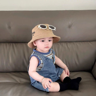 Set yếm quần đuôi khủng long + áo sát nách kẻ cho bé