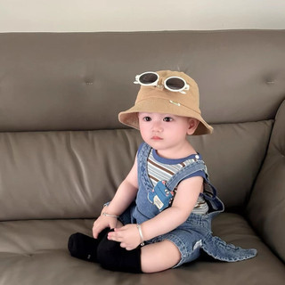 Set yếm quần đuôi khủng long + áo sát nách kẻ cho bé
