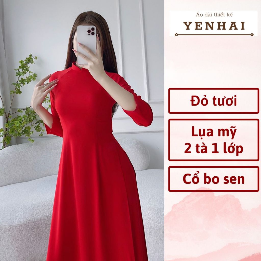 Áo dài truyền thống màu đỏ tươi chất lụa mỹ co giãn mềm mịn - B6