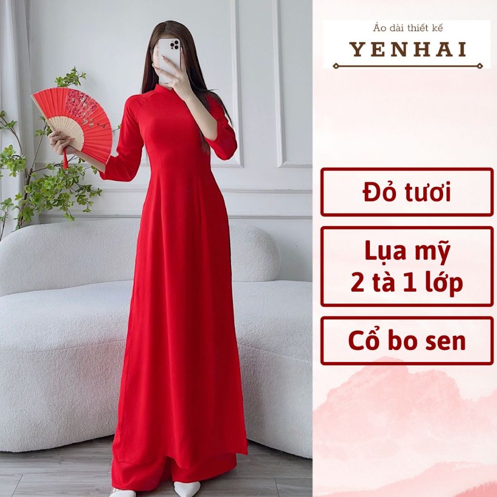 Áo dài truyền thống màu đỏ tươi chất lụa mỹ co giãn mềm mịn - B6