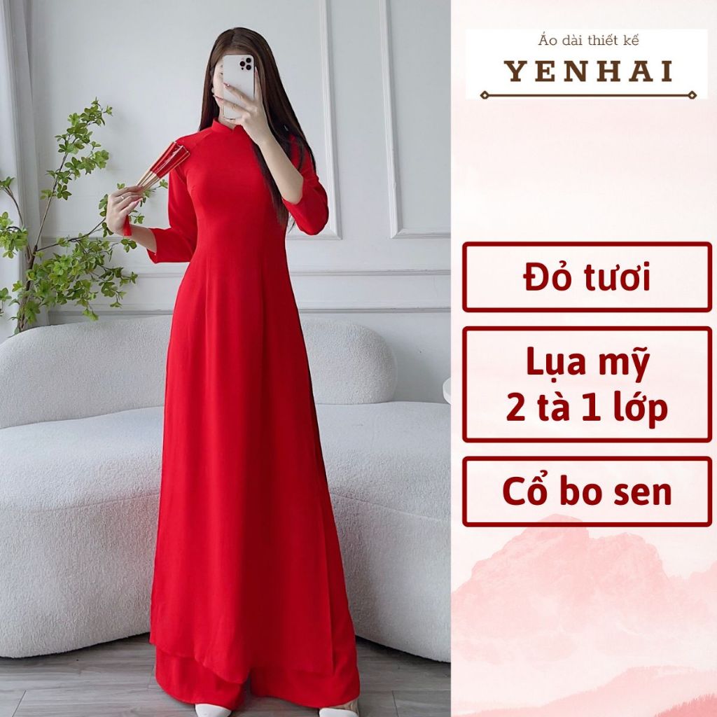 Áo dài truyền thống màu đỏ tươi chất lụa mỹ co giãn mềm mịn - B6