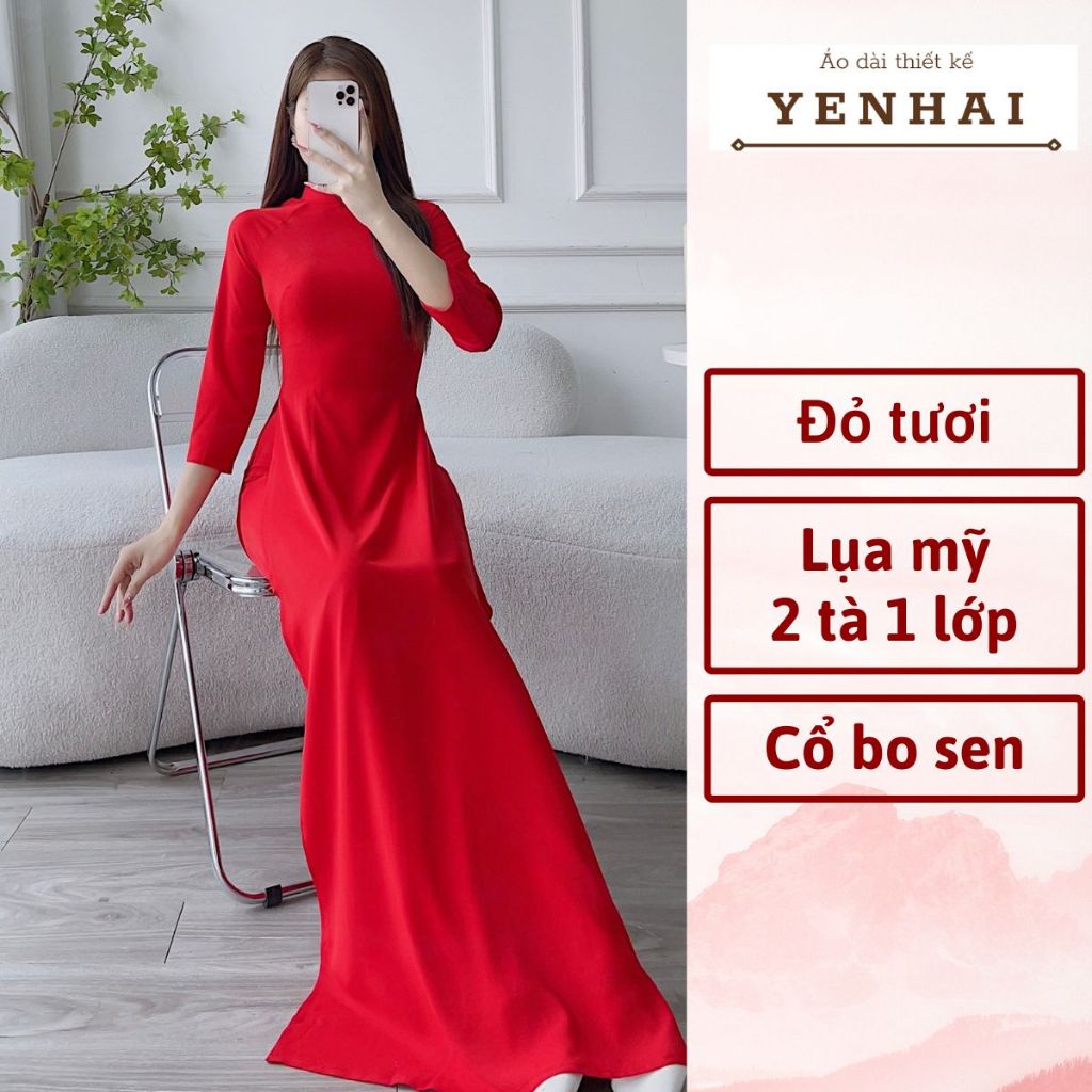 Áo dài truyền thống màu đỏ tươi chất lụa mỹ co giãn mềm mịn - B6
