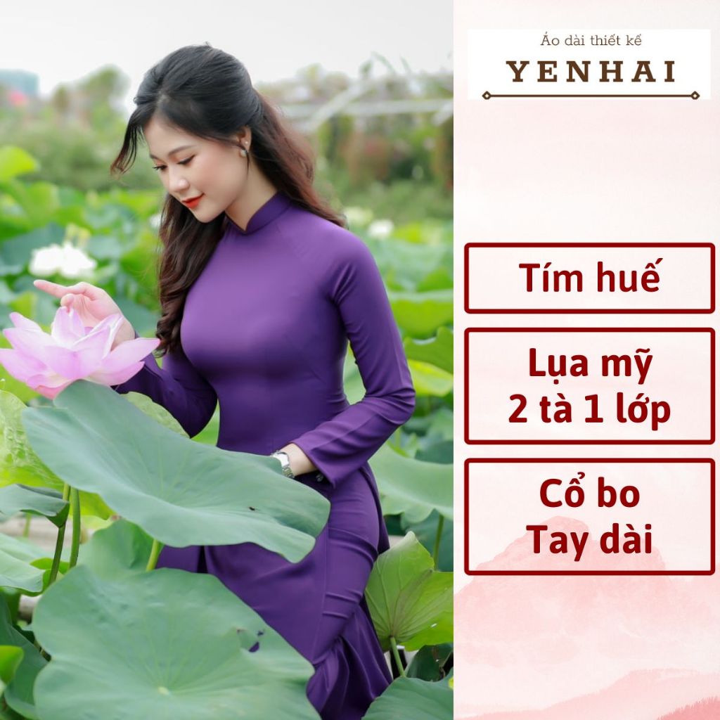 Áo dài Truyền thống màu tím huế chất lụa mỹ cao cấp co giãn mềm mịn -B8