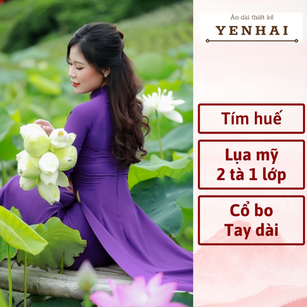 Áo dài Truyền thống màu tím huế chất lụa mỹ cao cấp co giãn mềm mịn -B8
