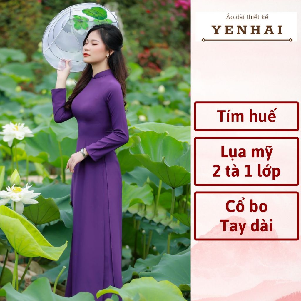 Áo dài Truyền thống màu tím huế chất lụa mỹ cao cấp co giãn mềm mịn -B8