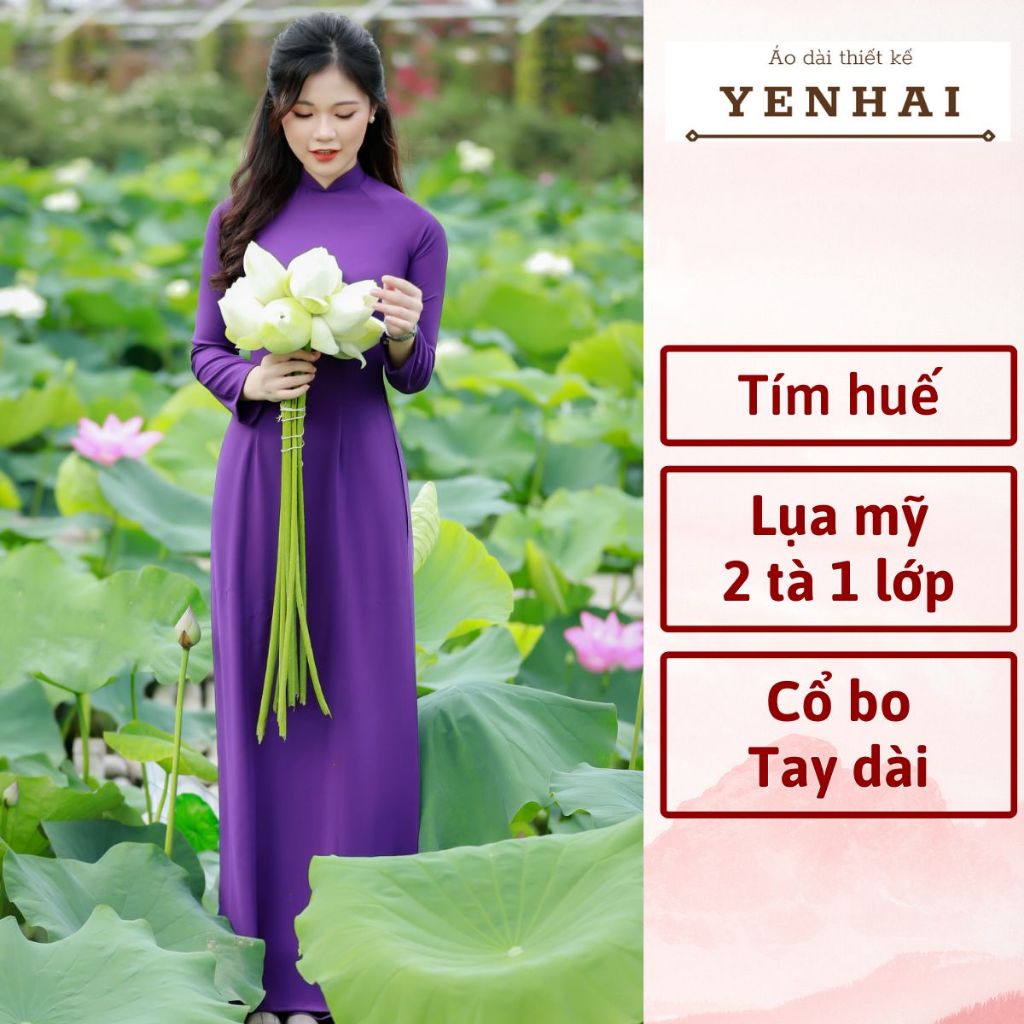 Áo dài Truyền thống màu tím huế chất lụa mỹ cao cấp co giãn mềm mịn -B8