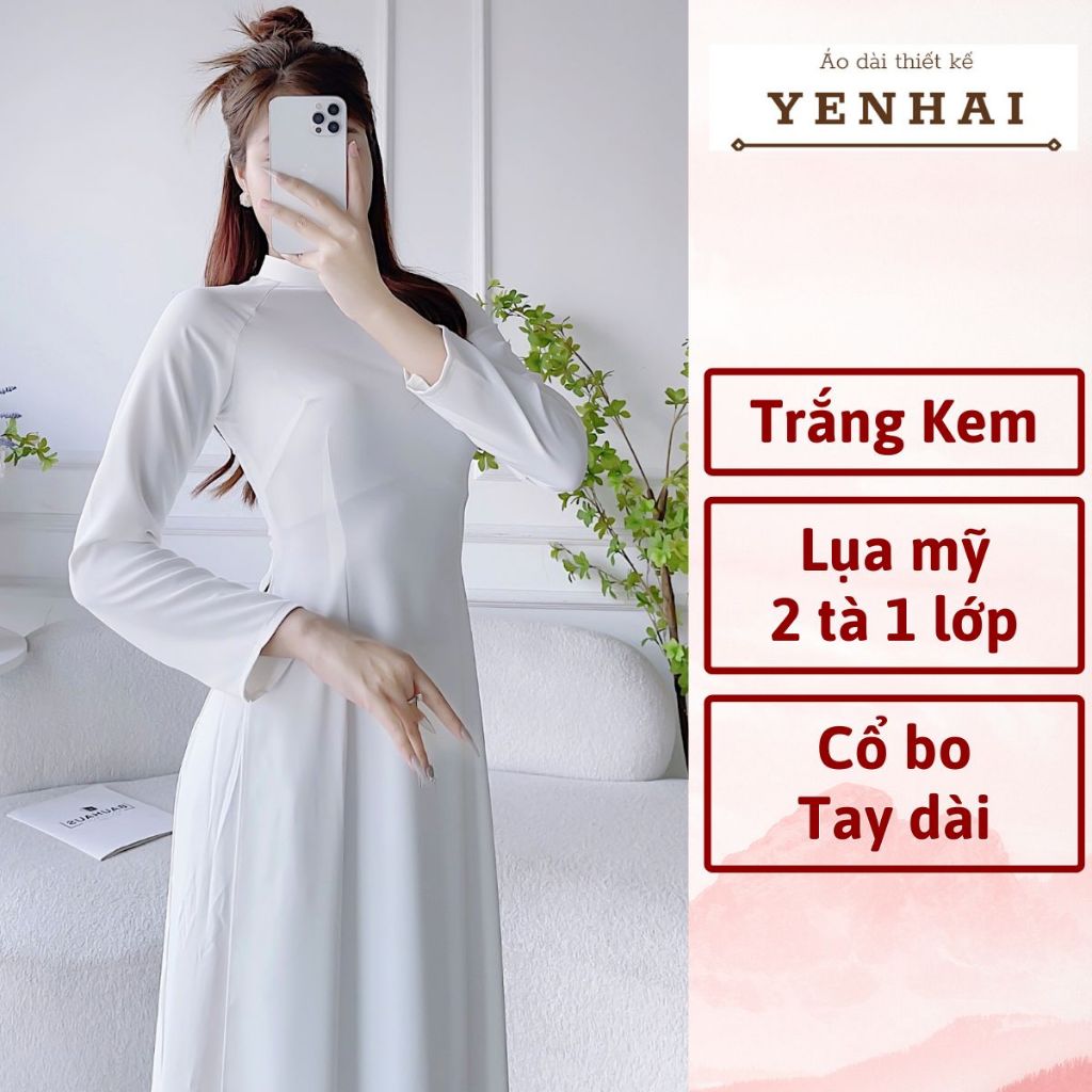 Áo dài trắng phù hợp mới học sinh sinh viên chất lụa mỹ thiết kế tay dài cổ bo