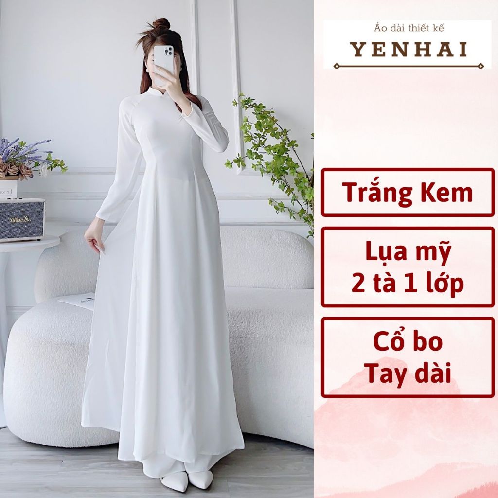 Áo dài trắng phù hợp mới học sinh sinh viên chất lụa mỹ thiết kế tay dài cổ bo