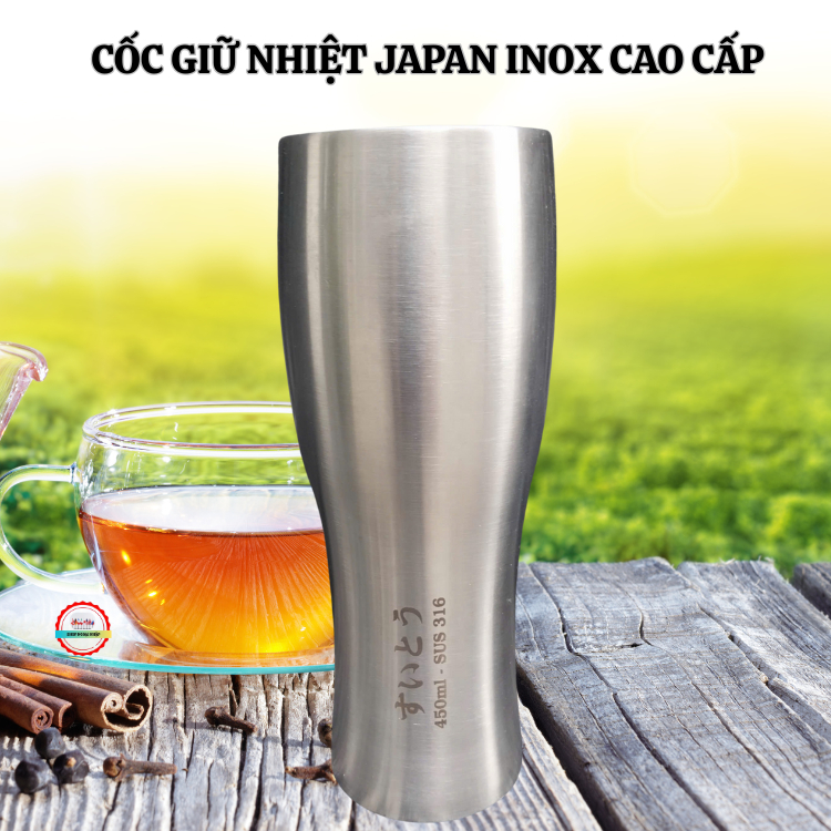 Cốc bia giữ nhiệt Japan inox 316 kiểu dáng cao hàng nhập bãi chưa sử dụng dung tích 450ml