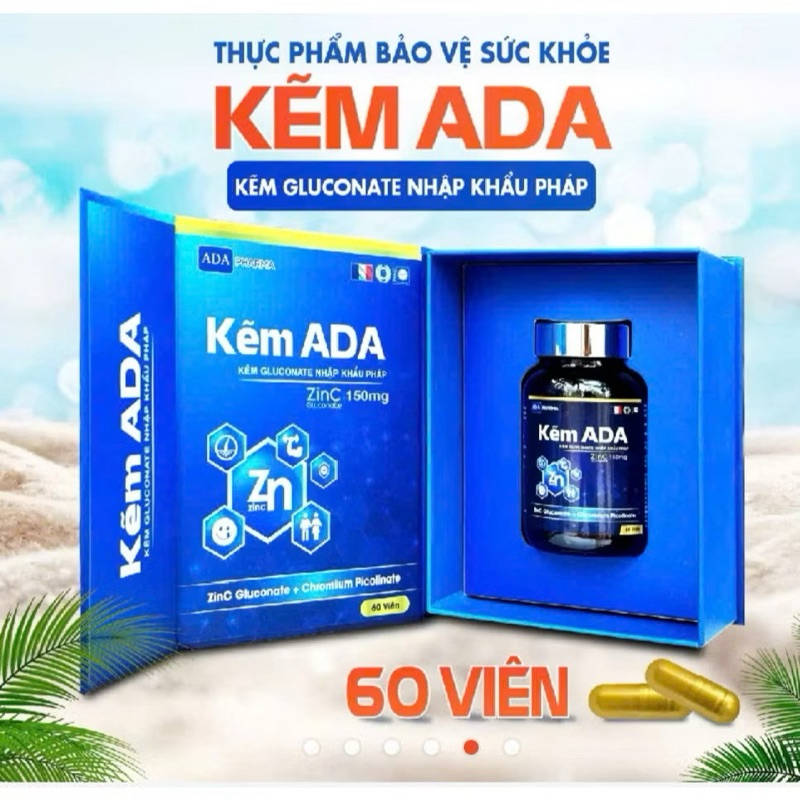 ✅[Chính Hãng] Kẽm ADA hộp 60 viên, nguyên liệu kẽm được nhập từ pháp (hàng date mới)