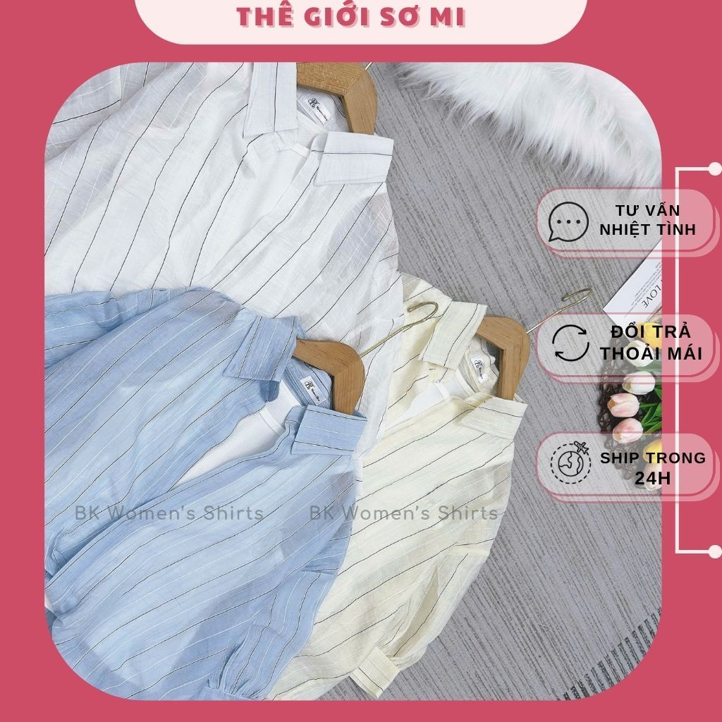Áo Sơ Mi Nữ Kiểu Xoắn Lai Tay Lửng Vải Voan Mỏng Mát Thêu Ngựa Có Kèm Balỗ
