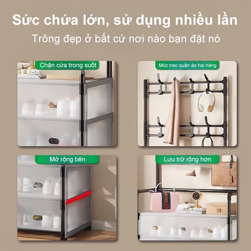 𝐎𝐥𝐢𝐟𝐞 Kệ Để Giày 4-5 Tầng Dép Có Màng Chắn Bụi  Kệ Giày Dép 4-5 Tầng Khung Thép Carbon Tặng Kèm 8 Móc Treo Đồ