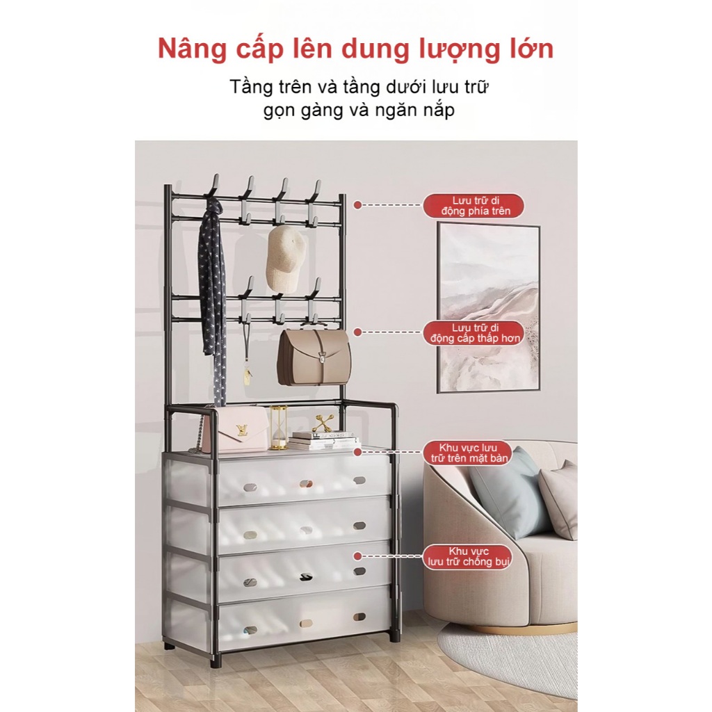 𝐎𝐥𝐢𝐟𝐞 Kệ Để Giày 4-5 Tầng Dép Có Màng Chắn Bụi  Kệ Giày Dép 4-5 Tầng Khung Thép Carbon Tặng Kèm 8 Móc Treo Đồ