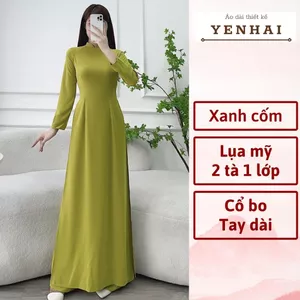 Áo dài truyền thống màu xanh cốm chất lụa mỹ thiết kế cổ cao tay dài - B1956