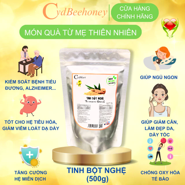Tinh Bột Nghệ Nguyên Chất, Curcumin Cao, Dưỡng Da, Làm Viên Nghệ, Sữa, Kem Nghệ CVDBEEHONEY 500g