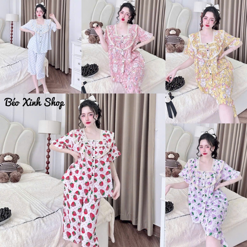 Đồ Bộ - Đồ Ngủ Lửng Pijama Bigsize 50-100kg Vải Lửng Lụa Nhật Phối