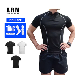 Áo Thể Thao Nam Cộc Tay ARISMAN Tập Gym, Chạy Bộ, Áo cổ trụ kéo khóa, thoáng khí co giãn 4 chiều