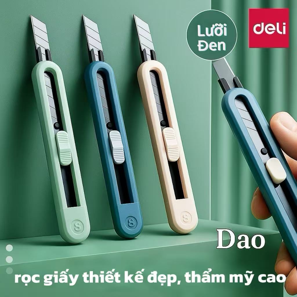 [GIÁ SỐC] Dao rọc giấy Deli lưỡi thép SK5 sắc bén - Dao mini tiện dụng cho văn phòng, học sinh