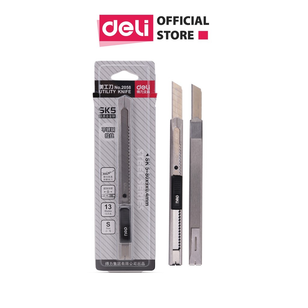 Dao Rọc Giấy Mini Deli Lưỡi SK5 Thép Sắc Bén Tự Động Khóa Chống Rỉ Dao Cắt Giấy Mở Hộp Đa Năng Văn Phòng Nhỏ Gọn