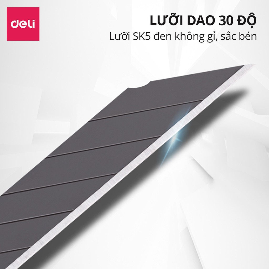 Dao Rọc Giấy Mini Deli Lưỡi SK5 Thép Sắc Bén Tự Động Khóa Chống Rỉ Dao Cắt Giấy Mở Hộp Đa Năng Văn Phòng Nhỏ Gọn
