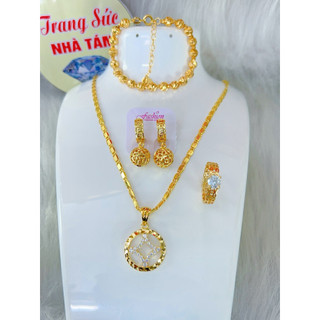 hàng cao cấp Combo trang sức Hoa Mai Kim Tiền mặt tròn đá lớn – hàng đẹp mê, Hàng cao cấp