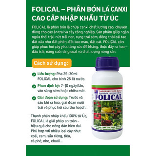 FOLICAL 0.5L – Phân Bón Lá Bổ Sung Canxi Hiệu Quả, Ngừa Thối Trái, Tăng Năng Suất