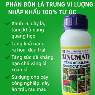 ZINCMATE 0.5L – Cung Cấp Kẽm & Lưu Huỳnh Giúp Tăng Enzyme, Diệp Lục, Đạm Cây Trồng
