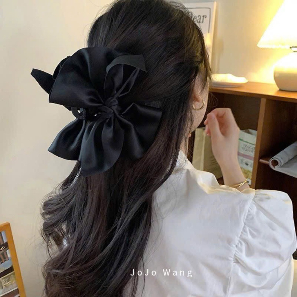 🌸 Kẹp Tóc Nơ Satin Bản To, Nơ Chấm Bi Sang Trọng – Phụ Kiện Tóc Nữ Hàn Quốc