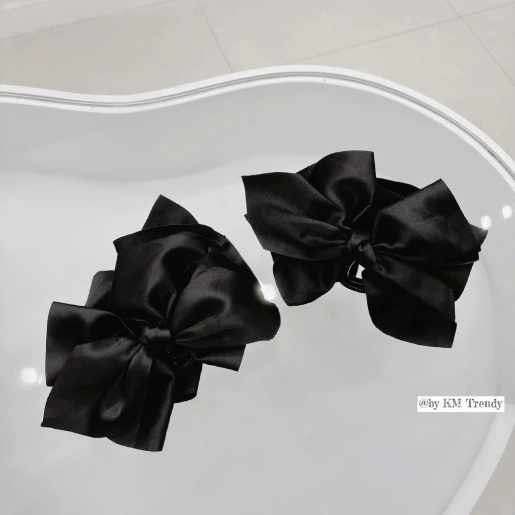 🌸 Kẹp Tóc Nơ Satin Bản To, Nơ Chấm Bi Sang Trọng – Phụ Kiện Tóc Nữ Hàn Quốc