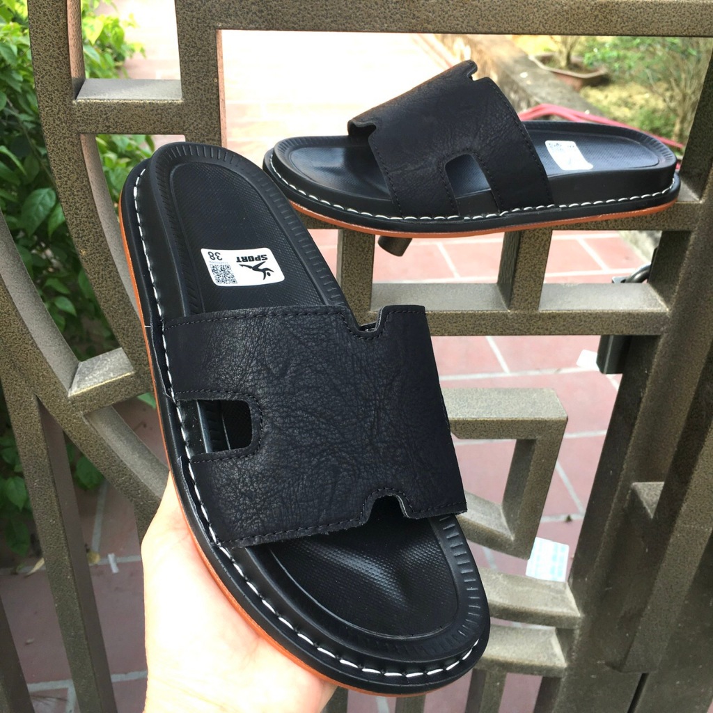 Dép Nam, Dép Da Quai Ngang Chữ H Cao Cấp, Khâu Đế Thủ Công Bền Chắc Êm Chân Chống Trượt, Size 38-44, Bảo Hành 12 Tháng