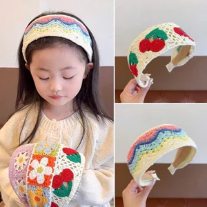 Băng đô rộng, dệt kim ngọt ngào phong cách dân tộc, đan tóc đầy màu sắc cho bé gái