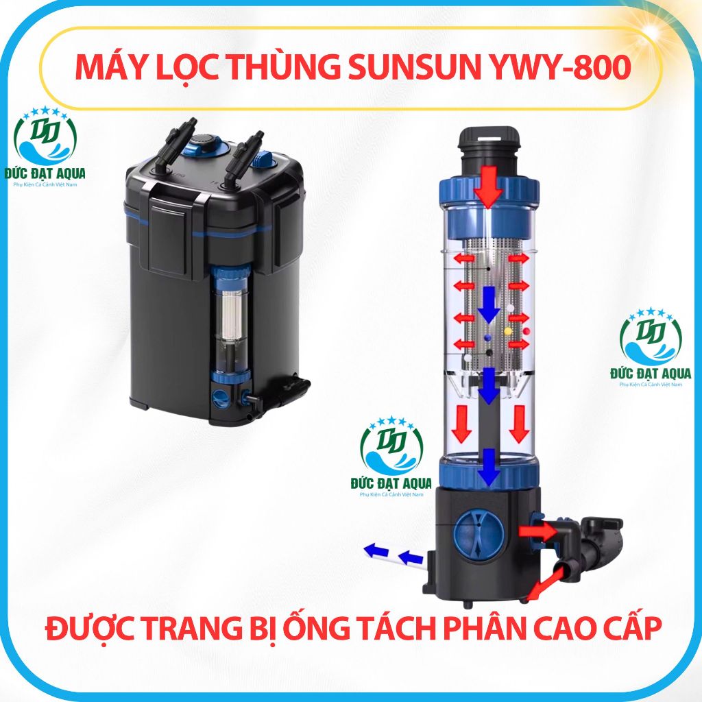 máy lọc thùng sunsun ywy-800 ĐƯỢC TRANG BỊ ỐNG TÁCH PHÂN CAO CẤP CHO BỂ CÁ 8