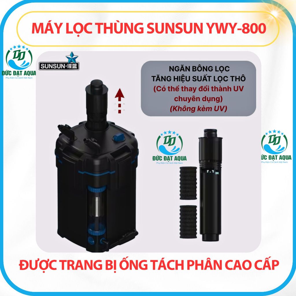 máy lọc thùng sunsun ywy-800 ĐƯỢC TRANG BỊ ỐNG TÁCH PHÂN CAO CẤP CHO BỂ CÁ 9