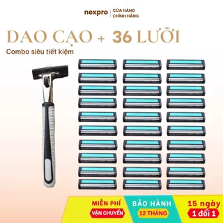 Dao cạo râu 2 lưỡi thế hệ mới và 36 lưỡi dao kép chính hiệu Luxury - đầu thay tiện lợi (Tặng kèm tuýp kem cạo râu)
