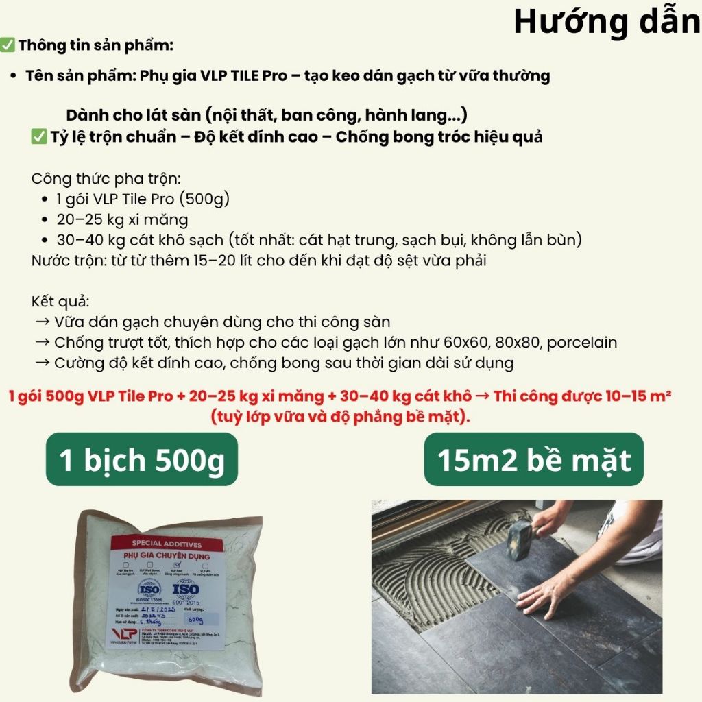 ( Đậm đặc x2) Tile Pro Phụ gia trộn keo dán gạch ốp-lát | tăng bám dính – Chống bong tróc – Thi công dễ dàng