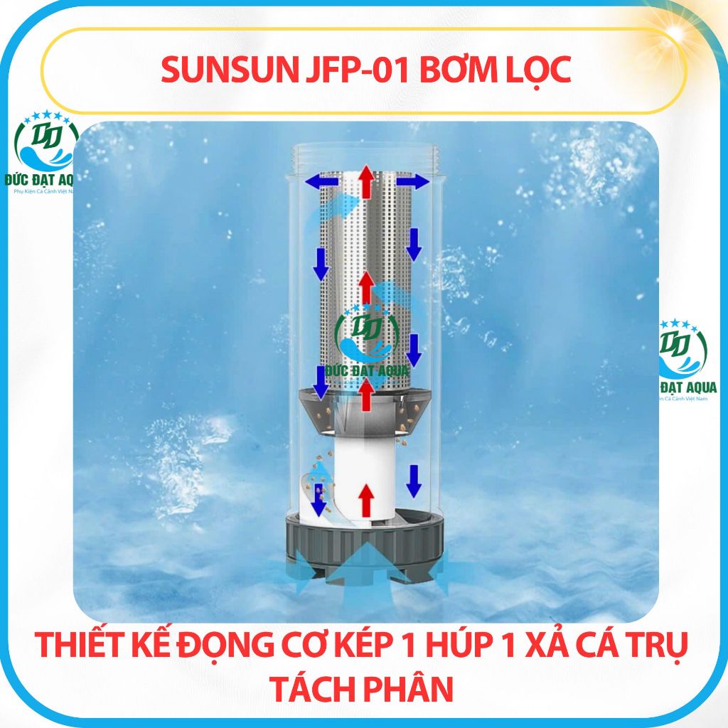 MÁY BƠM LỌC BỂ CÁ BỂ THỦY SINH SUNSUN JFP-01 THIẾT KẾ ĐỘNG CƠ KÉP CÓ TRỤ TÁCH PHÂN 5