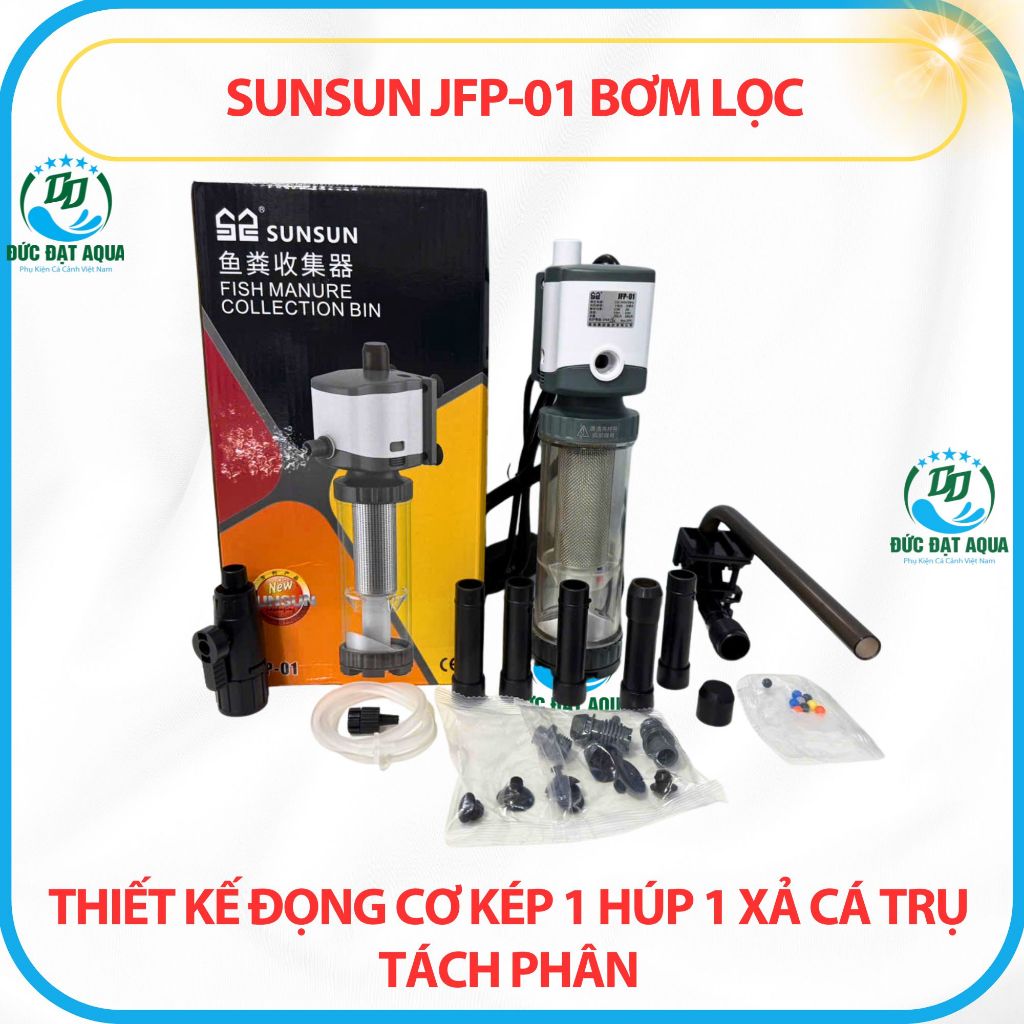 MÁY BƠM LỌC BỂ CÁ BỂ THỦY SINH SUNSUN JFP-01 THIẾT KẾ ĐỘNG CƠ KÉP CÓ TRỤ TÁCH PHÂN